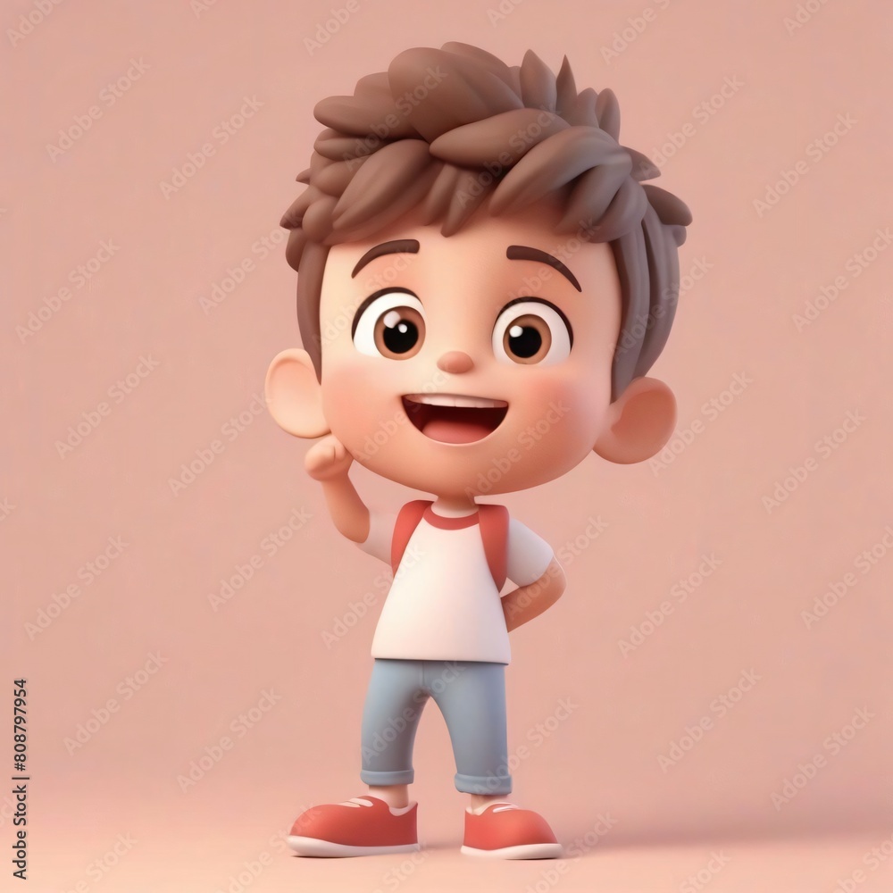 3D illustration cartoon of happy boy, isolated on brown pastel background 3D illustration cartoon of happy boy, isolated on brown pastel background