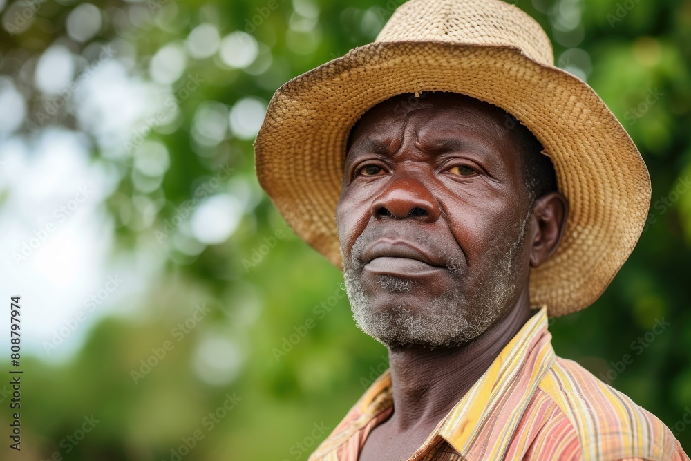 Black farmer worker portrait. Happy person. Generate Ai