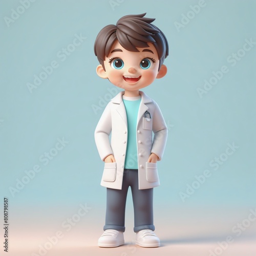 3D illustration cartoon of Doctor or Dentist boy, Child dream concept, isolated on pastel background