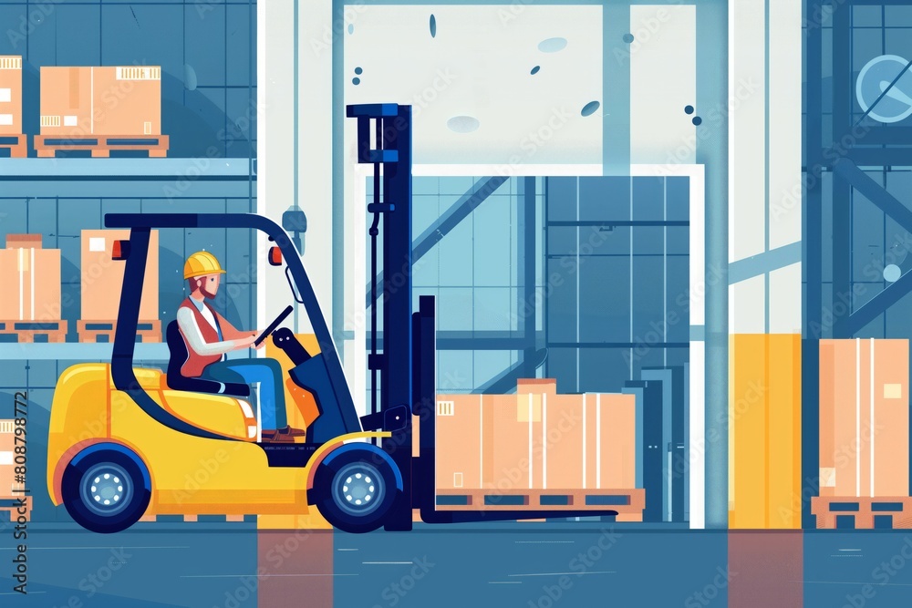 Dynamic Forklift Action: Illustrative Industrial Scene