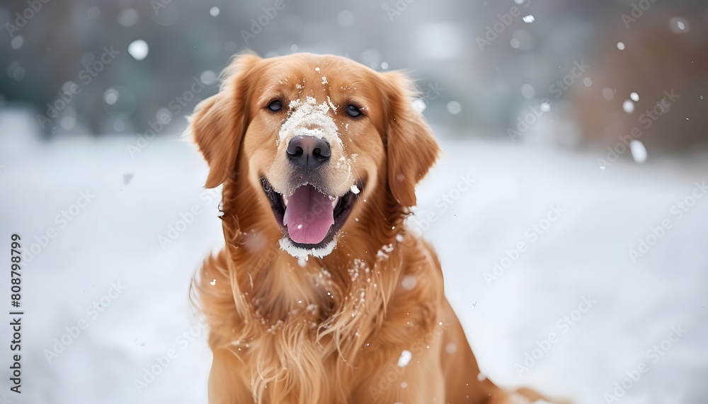 Happy Golden Retriever in Snow Happy Golden Retriever in Snow