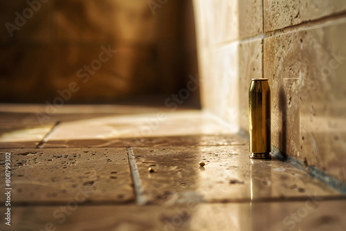 bullet casing on bathroom floor photo