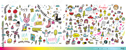 Collection of hand drawn cute doodles,Doodle children drawing,Sketch set of drawings in child style,Funny Doodle Hand Drawn,Page for coloring, cute animal,Foods doodles hand drawn  vector 