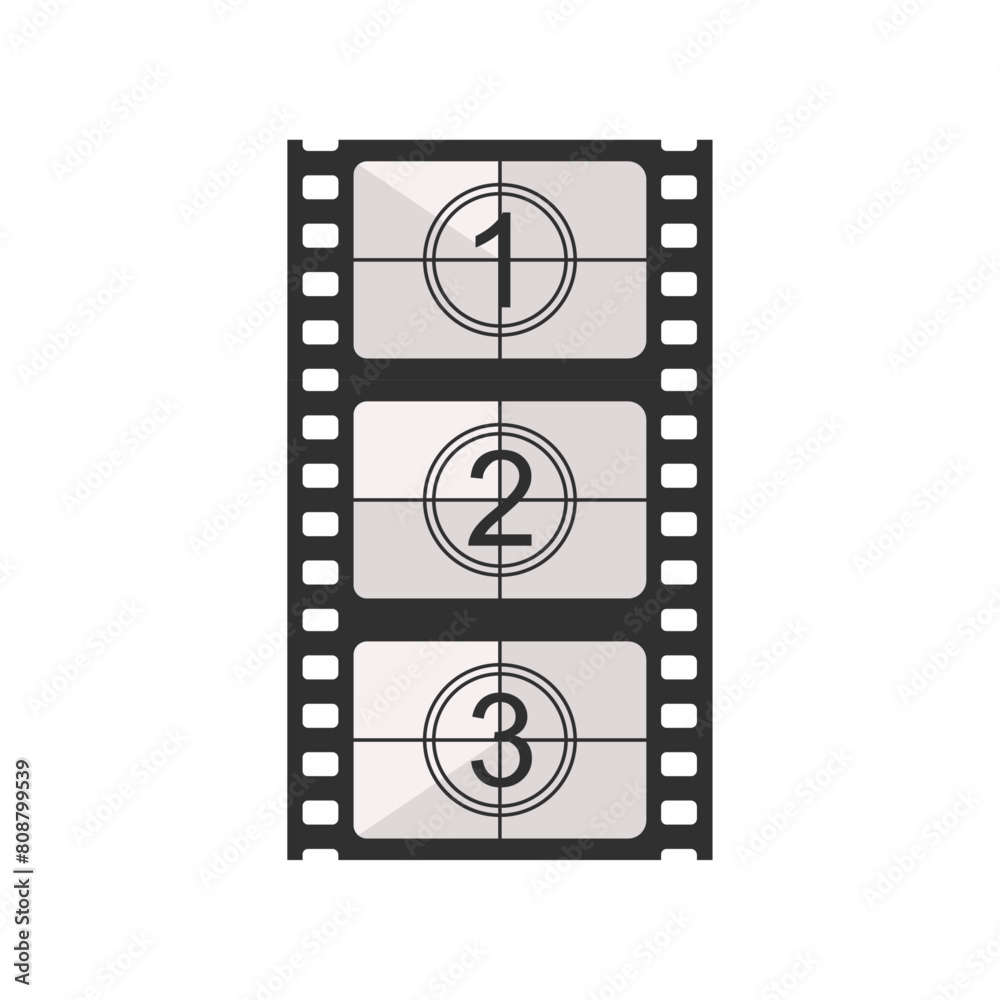 Film strip illustration. Movie countdown icon. Film strip illustration. Movie countdown icon.
