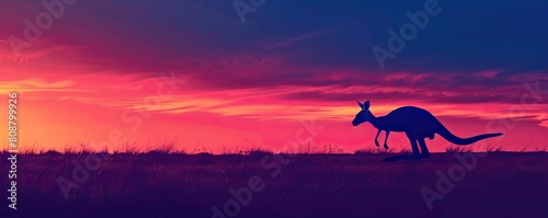 summer background with silhouette of a kangaroo and sunset