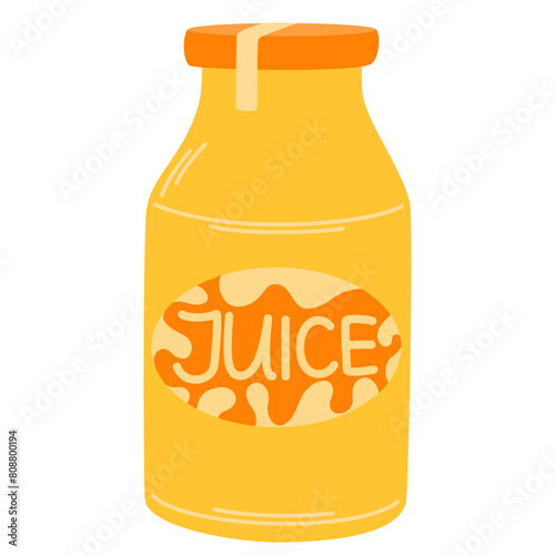 Fresh orange juice in glass jar. Fruit drink, summer lemonade in bottle. Citrus fruity flavored refreshing beverage. Healthy natural refreshment. Flat vector illustration isolated