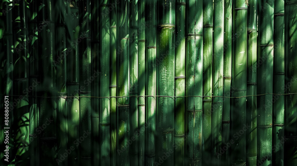 Dark green aesthetic bamboo background. Natural texture. Presentation template. Generative AI Dark green aesthetic bamboo background. Natural texture. Presentation template. Generative AI