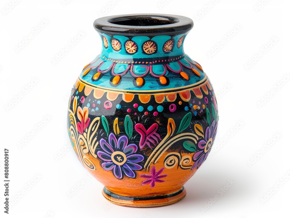 Hand painted ceramic vase with floral designs.