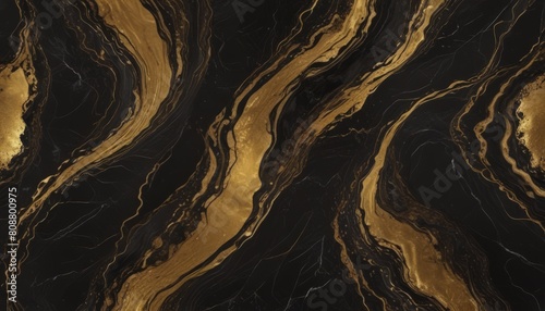 Liquid black marble with gold textures. Luxury pattern, golden, fluid illustration. Abstract melted, golden