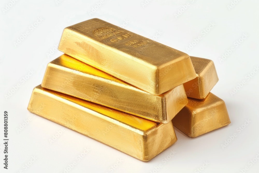 Stack of shiny gold bars on white background Stack of shiny gold bars on white background