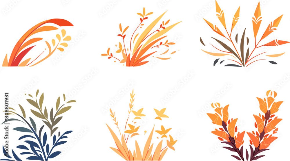 Different field plants set. Floral elements, spring or summer blossom. Flat vector illustration. Different field plants set. Floral elements, spring or summer blossom. Flat vector illustration.