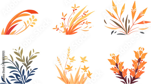 Different field plants set. Floral elements, spring or summer blossom. Flat vector illustration.