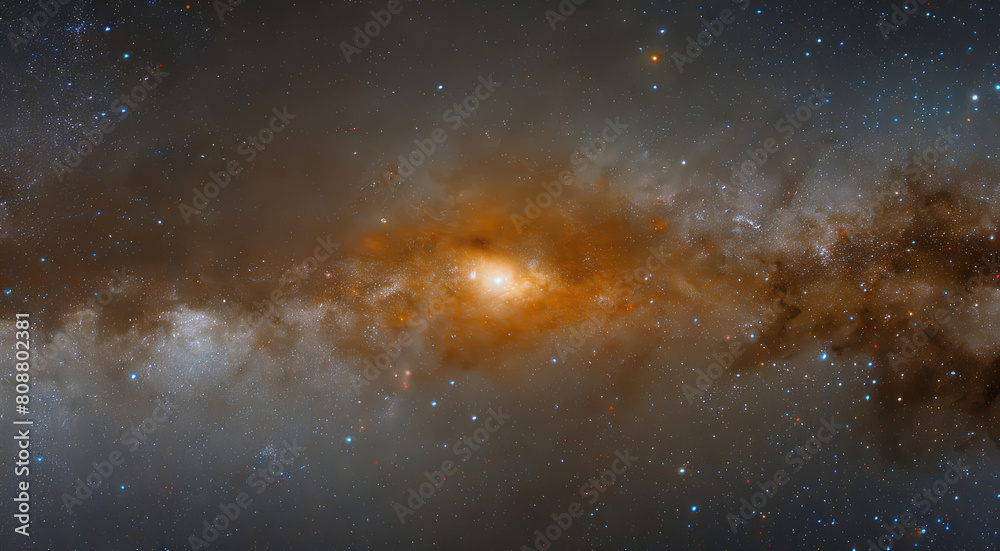 Fototapeta premium A starry sky with a large orange cloud in the middle