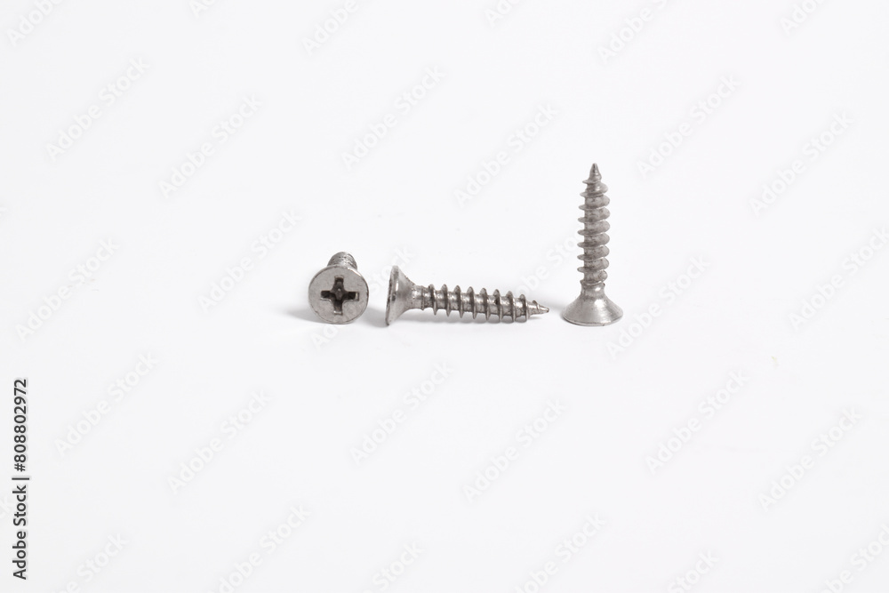 Set of screws isolated on white background , metal screw, iron screw, chrome screw Set of screws isolated on white background , metal screw, iron screw, chrome screw