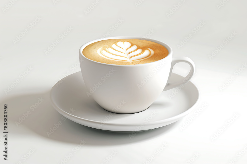 Artistic Morning: Elegant White Cup with Latte Art Artistic Morning: Elegant White Cup with Latte Art