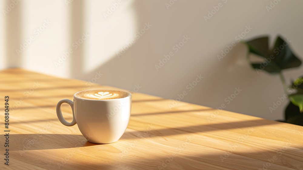 Morning Artistry: Coffee Cup with Latte Art in Soft Light Morning Artistry: Coffee Cup with Latte Art in Soft Light