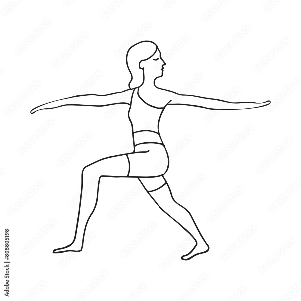 Simple contour silhouette of a girl in warrior yoga pose. Vector illustration. Simple contour silhouette of a girl in warrior yoga pose. Vector illustration.