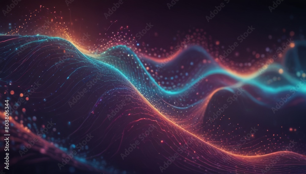 Technology digital wave background concept .Beautiful motion waving dots texture with glowing defocused particles. Cyber or technology background Technology digital wave background concept .Beautiful motion waving dots texture with glowing defocused particles. Cyber or technology background