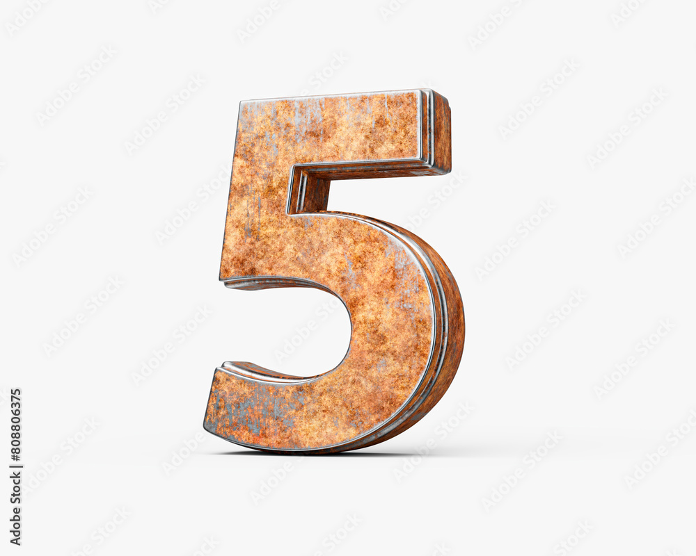 Number Five 5 Digit Made Of Old Rusty Iron Metal Texture On White Background 3d Illustration Number Five 5 Digit Made Of Old Rusty Iron Metal Texture On White Background 3d Illustration