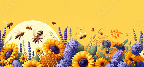 World Bee Day Celebration with Bees and Sunflowers