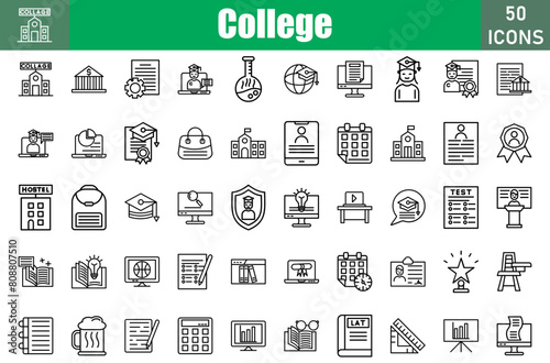 College 50 web icons in line style