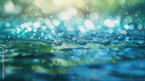 water drops on green background. beautiful, modern, colors blue- green background for websites. 