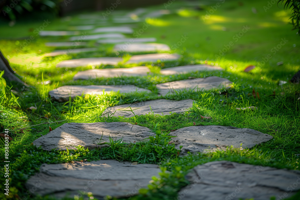 Path of stones in garden, Pathway in a park in autumn Path of stones in garden, Pathway in a park in autumn