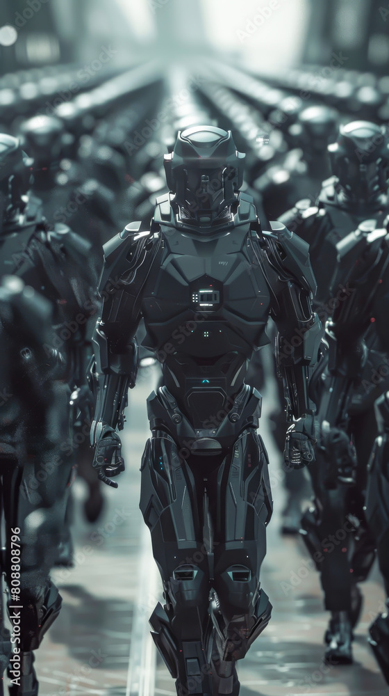 Fototapeta premium A group of robots are walking down a hallway