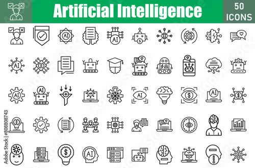Artificial Intelligence 50 web icons in line style