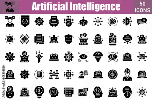 Artificial Intelligence 50 web icons in glyph style