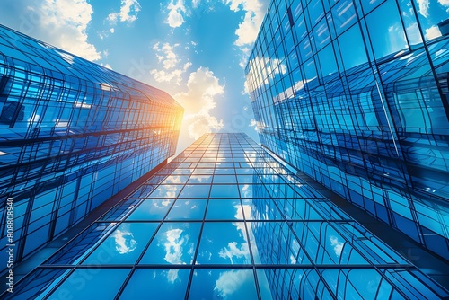 Modern Glass Skyscrapers Under Clear Blue Sky