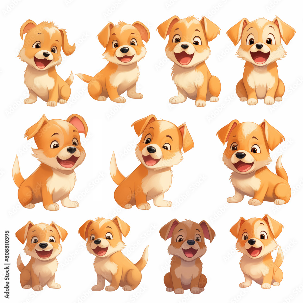 Set of cute puppies on white background Created with Generative AI technology. Set of cute puppies on white background Created with Generative AI technology.