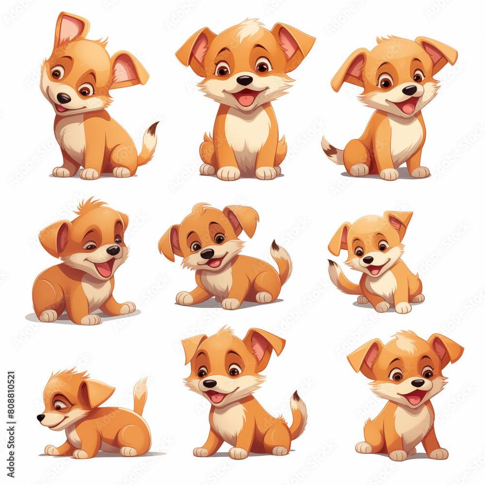 Set of cute puppies on white background Created with Generative AI technology. Set of cute puppies on white background Created with Generative AI technology.