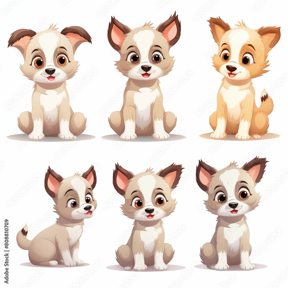 Set of cute puppies on white background Created with Generative AI technology.