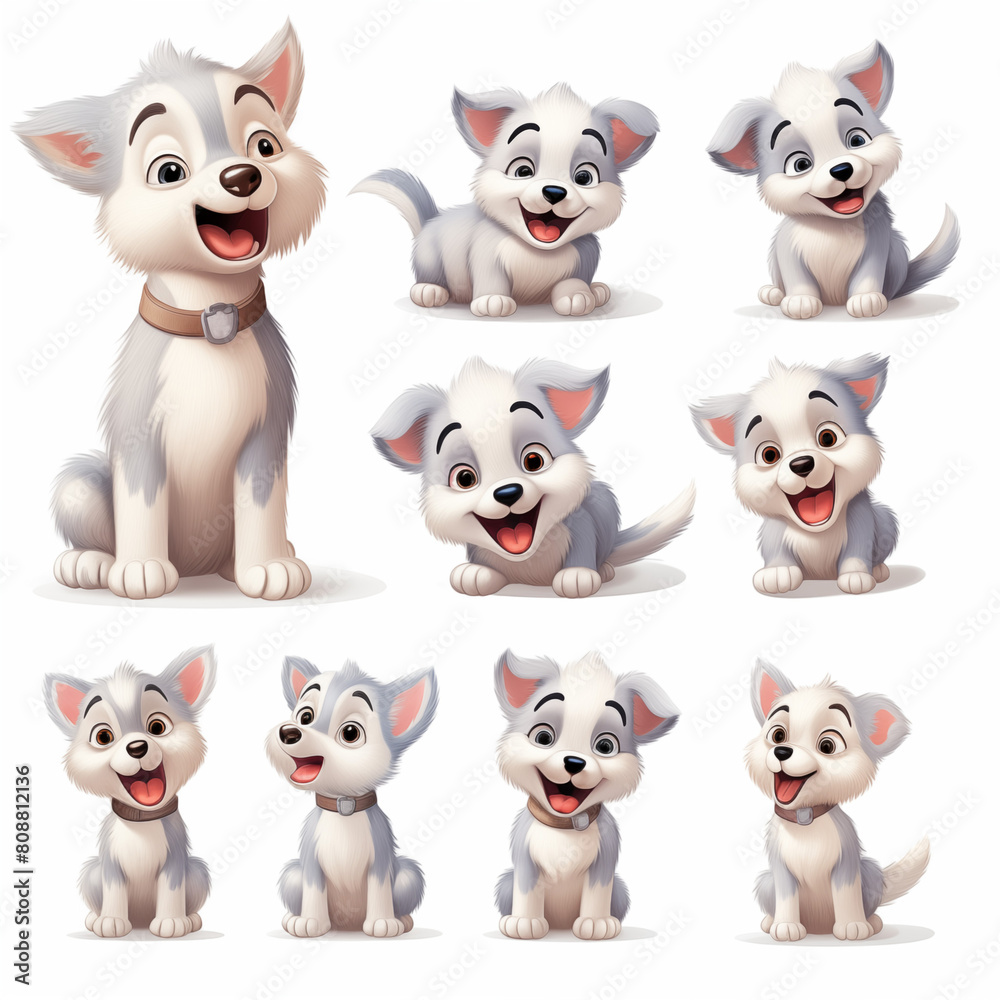 Set of cute puppies on white background Created with Generative AI technology. Set of cute puppies on white background Created with Generative AI technology.