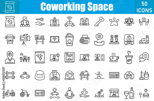 Coworking Space 50 web icons in line style