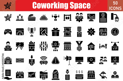 Coworking Space 50 web icons in glyph style