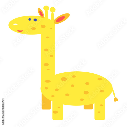 Cartoon cute giraffe on a transparent background. Giraffe with a smile.
