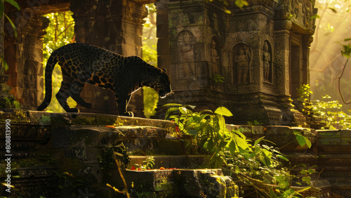A tiger is walking through a jungle with a lot of greenery © Moon Story
