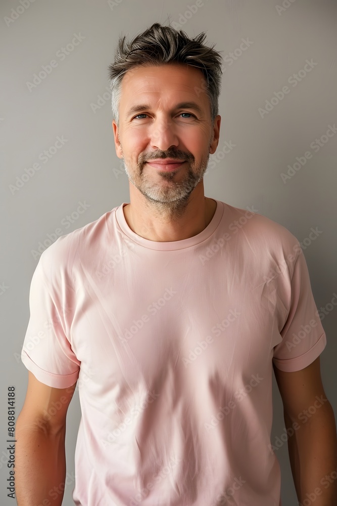 Smiling Man in Pink T-Shirt Smiling Man in Pink T-Shirt
