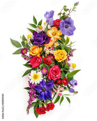 A bouquet of flowers with a variety of colors including yellow, pink, purple