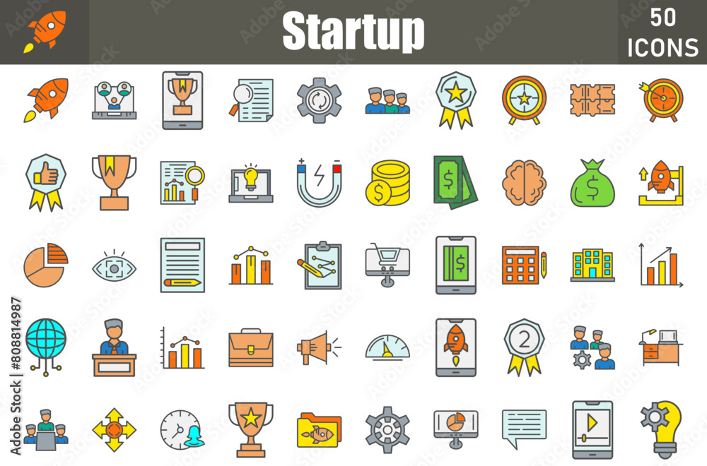 Startup 50 web icons in outline filled style Startup 50 web icons in outline filled style