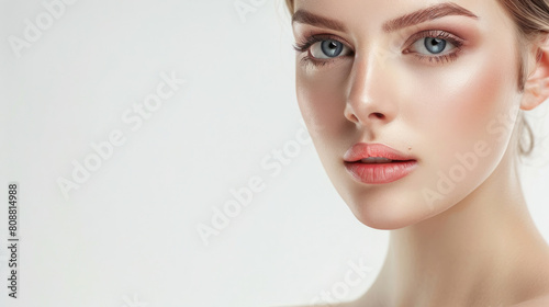 face of white female model with smooth white upper body isolated on white background created with Generative AI Technology