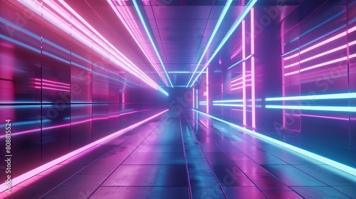 3d render of abstract background with glowing neon lines. Futuristic corridor