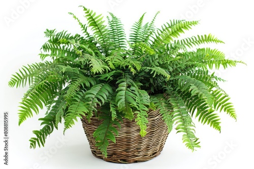 potted houseplant - Boston fern over white background. Plant leaves png isolated
