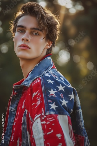 Young Man in American Flag Jacket