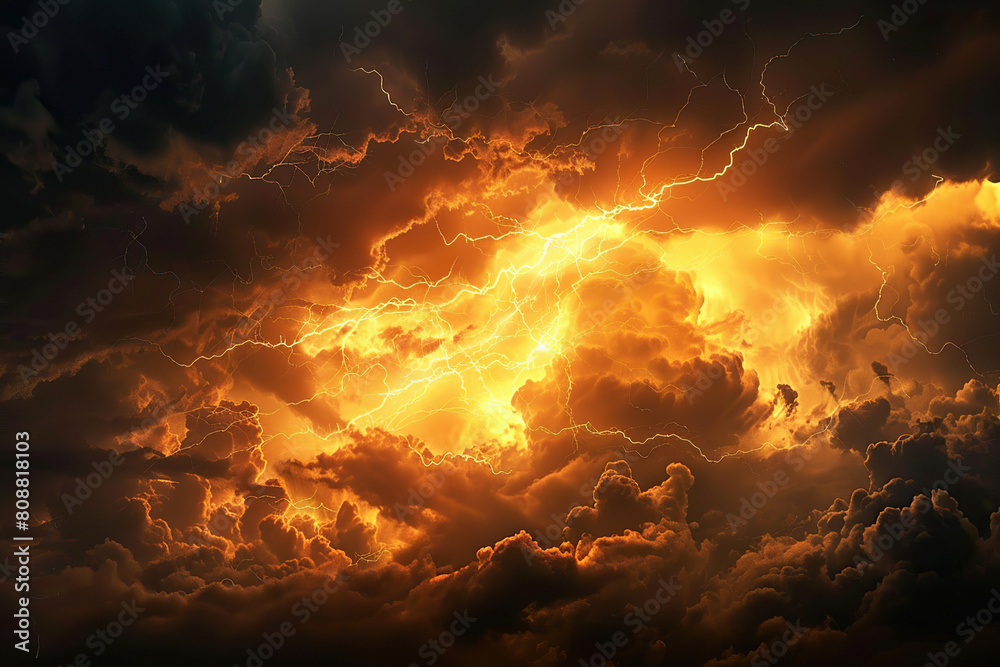 Generative ai on theme of scary bright electric lightning bolt with branches in the night dark sky Generative ai on theme of scary bright electric lightning bolt with branches in the night dark sky