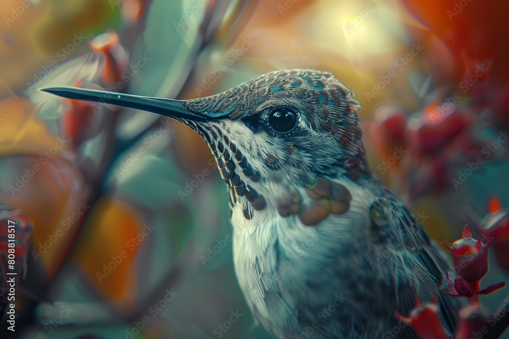 Hummingbird Perched on Tree Branch Hummingbird Perched on Tree Branch