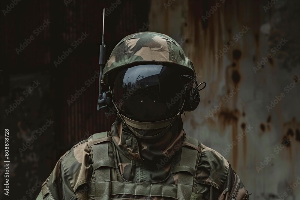 Soldier With Helmet and Goggles in Field