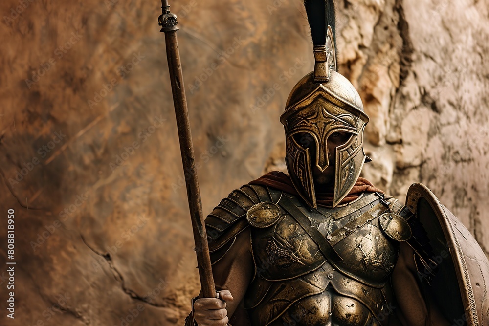 Spartan Warrior in Armor Holding Spear Spartan Warrior in Armor Holding Spear